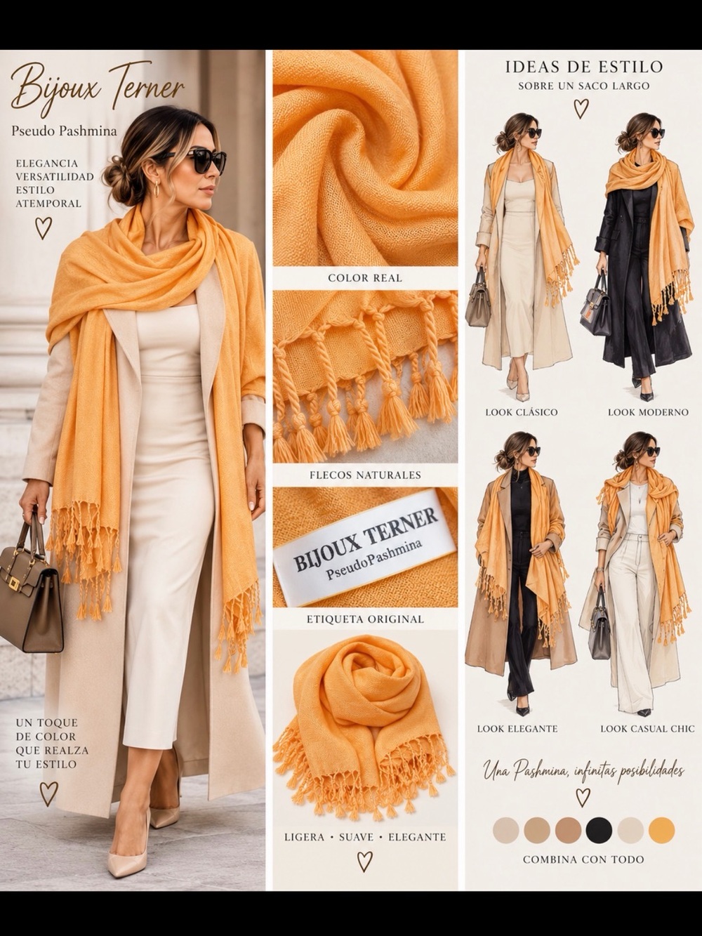 Bijoux Terner Golden Mustard Pseudo Pashmina Scarf